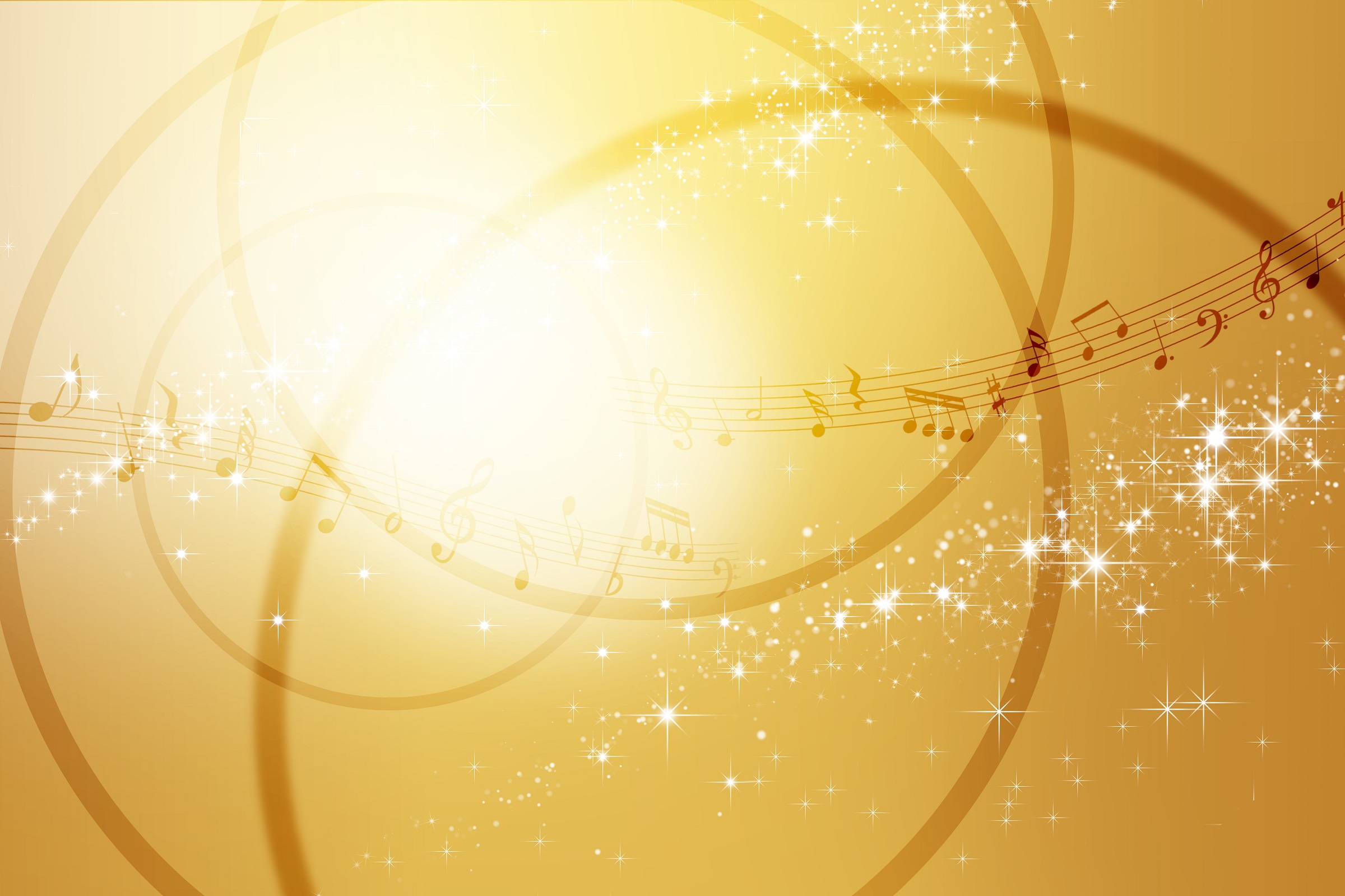 Page banner image is a swirl of musical notes on a gold background